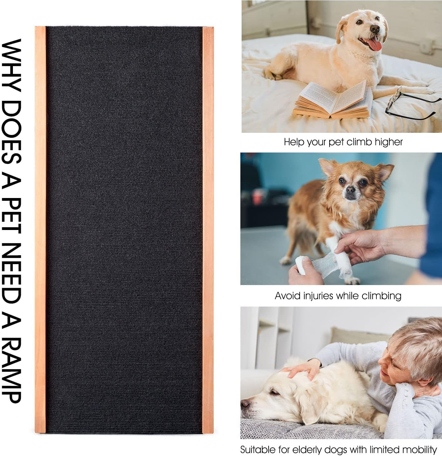 Wooden Height Adjustable Pet Ramp for All Dogs and Cats, 6 Layers from 11.81 inches to 23.6 inches with Non Slip Carpet Surface