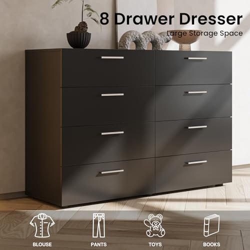 6 Drawer Dresser for Bedroom, Black Dresser Chest of Drawers, Wooden Bedroom Dresser TV Stand, Large Dresser Storage Chest with Deep Drawers