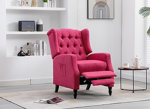 KINFFICT Mid Century Wingback Recliner Chair, Push Back Accent Armchair with Side Pocket, Modern Lounge Chair Single Sofa Arm Chair for Living Room