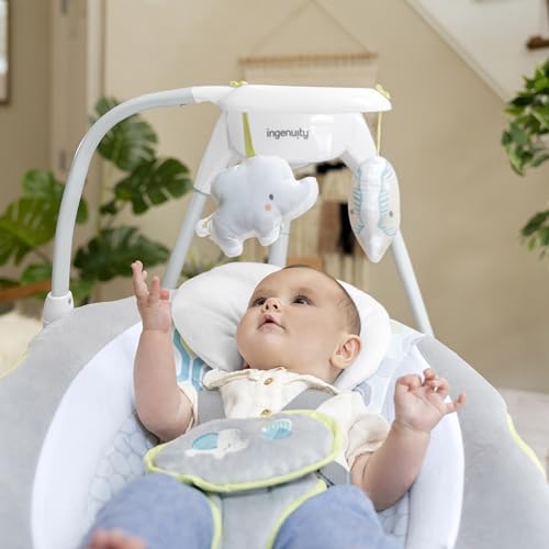 Ingenuity SimpleComfort Lightweight Compact 6-Speed Multi-Direction Baby Swing, Vibrations & Nature Sounds, 0-9 Months 6-20 lbs (Pink Cassidy)