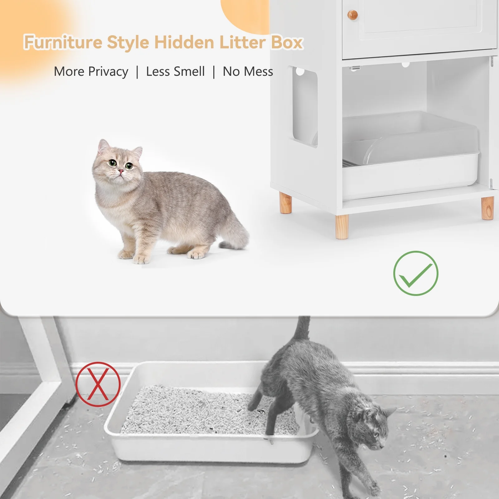 PETSFIT Cat Litter Box Enclosure, Odor-Free Design, Storage Cabinet, Easy-Clean, and Stylish Hidden Cat  Litter Box Furniture White