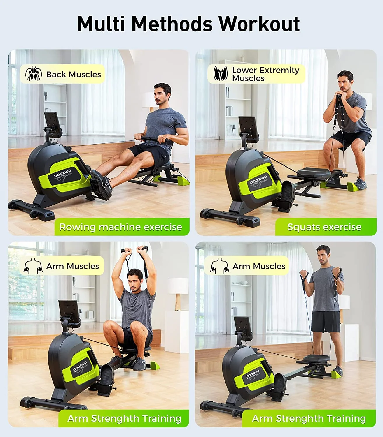 pooboo Rowing Machine Bluetooth 14 Levels Max 350 LBS Magnetic Rower with LCD Monitor, Tablet Holder, Upgraded Rowing Machines for Home use