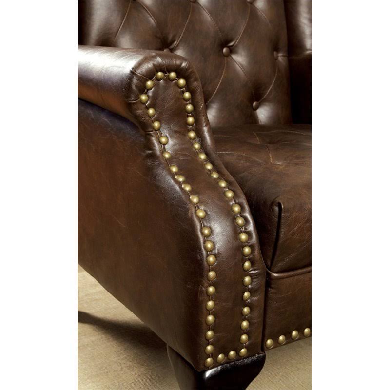 Furniture of America Ardell Faux Leather Tufted Accent Chair in Brown