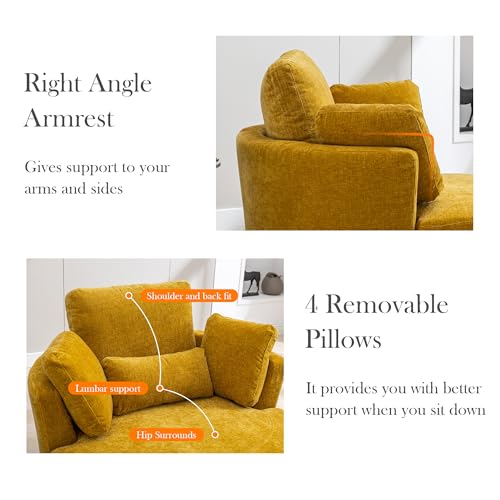 Aoiy & Wifon 42.2" W Oversized Swivel Barrel Chair with Ottoman, Upholstered Round Accent Chair with Storage Ottoman, Chenille, Beige