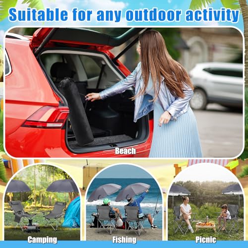 Karenhi 2 Set Beach Camping Chair with Umbrella for Adult Folding Reclining Camping Chair with Foot Rest Adjustable Clamp Canopy Shade for Outdoor