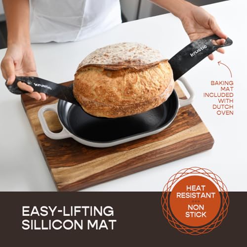 Enameled Cast Iron Dutch Oven for Professional Sourdough Bread Baking | 5.5 Quart Loaf Size Oval Cookware Pot with Lid | Triple-Layer Enamel Coating
