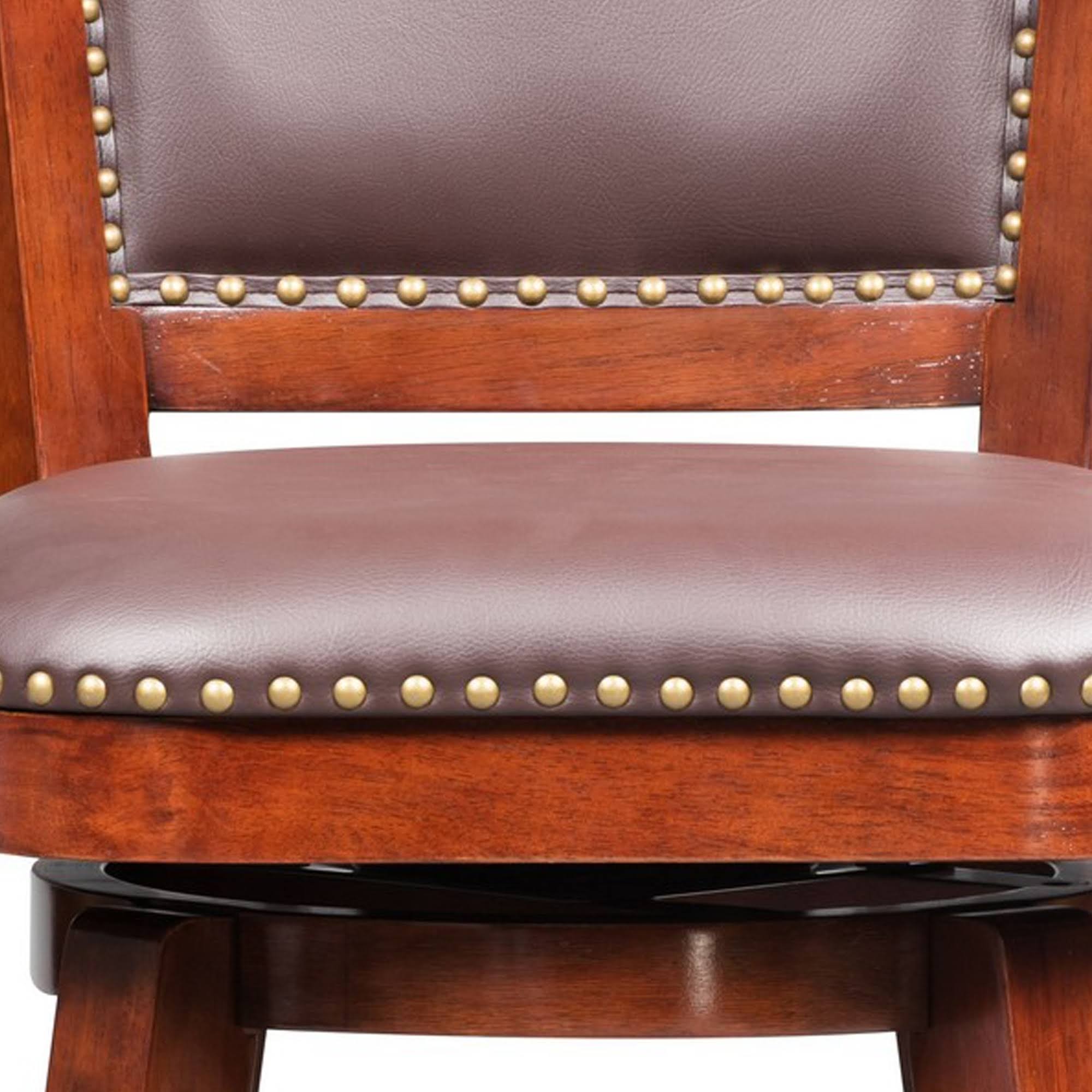 Swivel Bar Stool with Curved Padded Back and Nailhead TRIM, Cherry Brown, Saltoro Sherpi