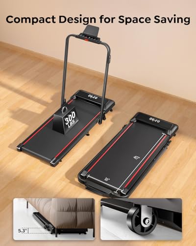 Walking Pad Treadmill with Incline, 2 in 1 Foldable Treadmills for Home Small Office, 300lbs Portable Compact Under Desk Treadmill with App