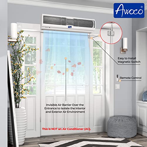 Awoco FM-12 Power Quiet Indoor Air Curtain w/Remote Control and Magnetic Switch
