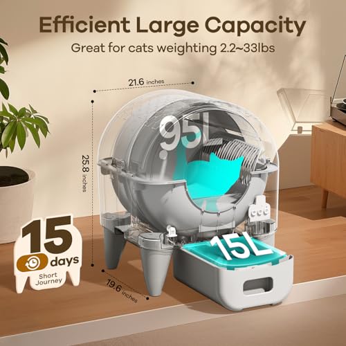 Self Cleaning Litter Box,95L Automatic Cat Litter Box Self Cleaning Large Capacity for Multiple Cats, App-Controlled with Safety Sensors