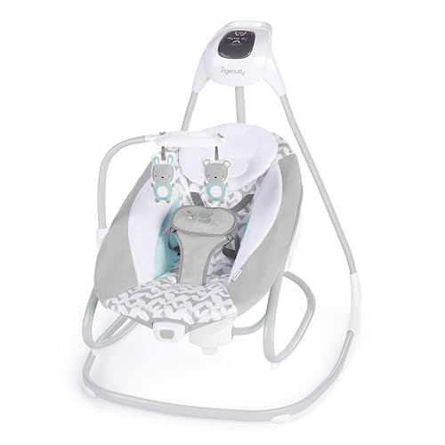 Ingenuity SimpleComfort Lightweight Compact 6-Speed Multi-Direction Baby Swing, Vibrations & Nature Sounds, 0-9 Months 6-20 lbs (Pink Cassidy)