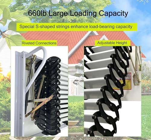 TECHTONGDA Attic Ladder 13 Steps Attic Stairs Pull Down Attic Loft Stair Telescoping Attic Access Ladder Ceiling Mounted Folding Ladder Attic Steps