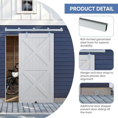 BARNSMITH 8FT Exterior Barn Door Hardware, Sliding Barn Door Hardware Kit Heavy Duty Barn Door Track for Outdoor Use(NO Door, Hardware Only)
