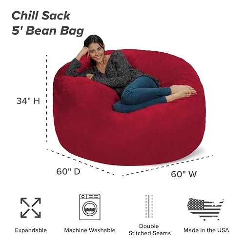 Chill Sack Bean Bag Chair - 5' Giant Memory Foam Lounge Chair with Soft Microfiber Cover – Cozy Furniture for Living Room, Dorm