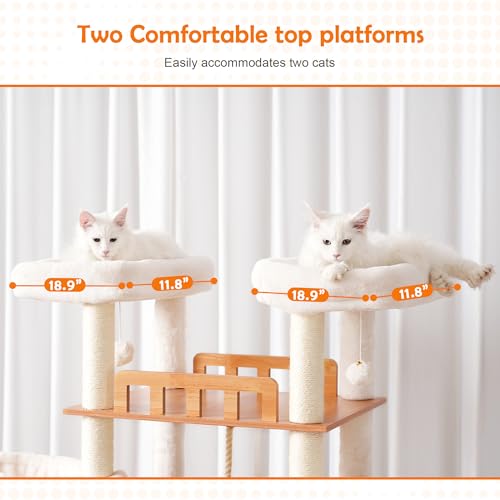 Heybly Cat Tree for Maine Coon with Litter Box Enclosure, 72-inch Wooden Cat Tower for Indoor Cats Large Adult, Big Condo with Food Station, Baskets