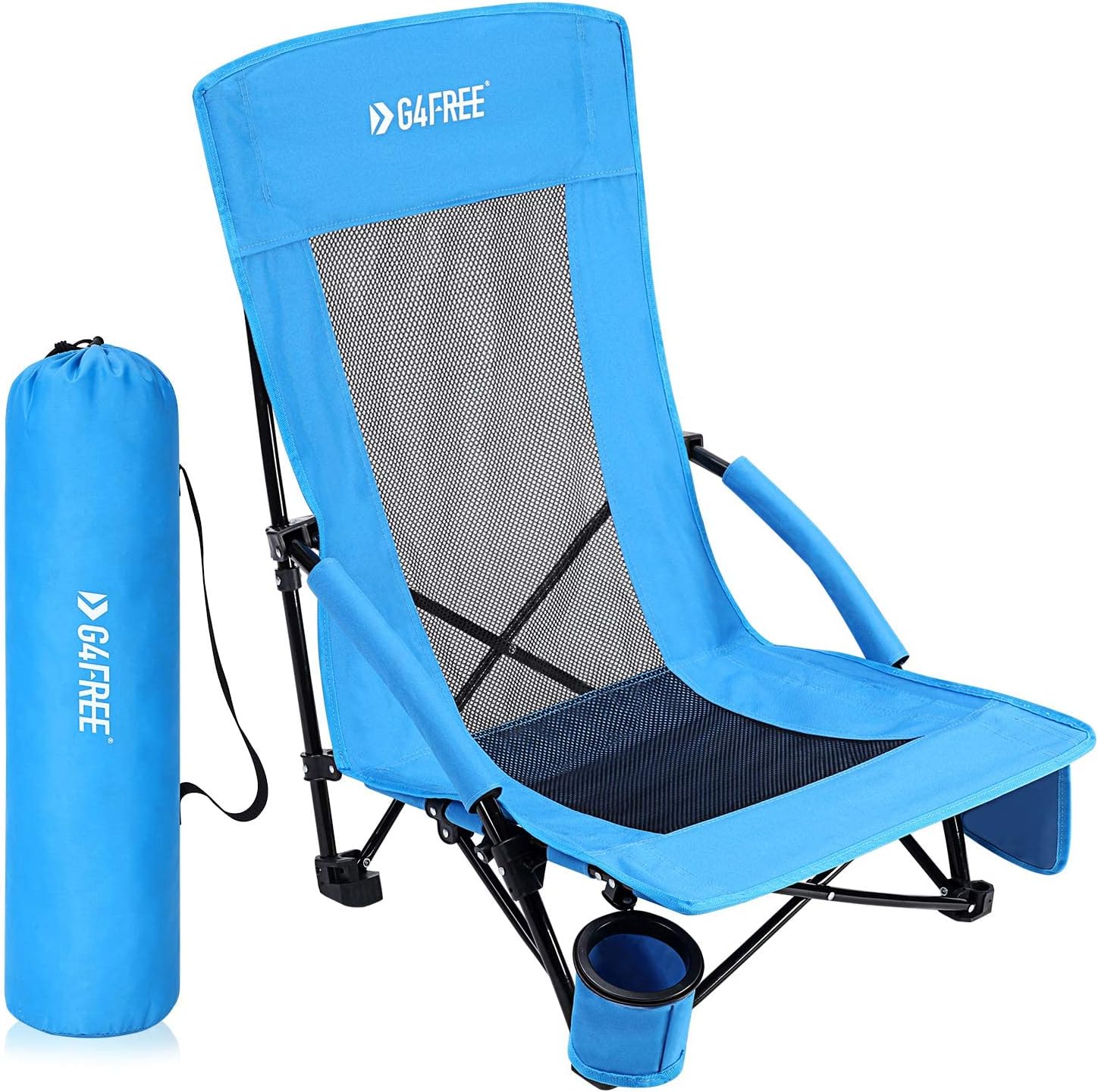 G4Free Low Sling Beach Chair, Folding Portable Beach Chair, Backpack Camping Chair for Adults with Mesh Back and Low Seat