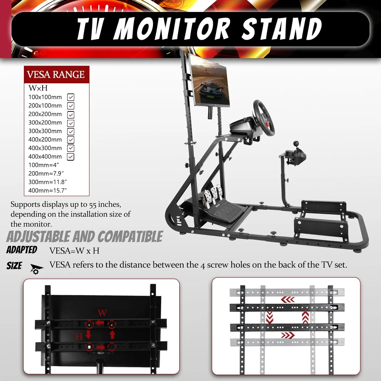 Supllueer Racing Simulator Cockpit Wheel Stand with Monitor Stand Fit Logitech Fanatec Thrustmaster