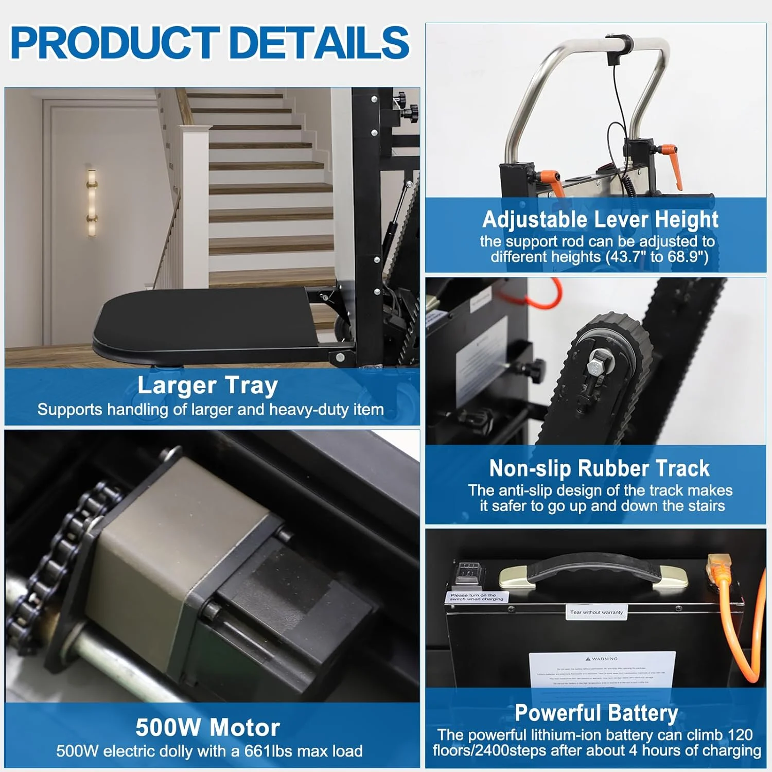 661lb Heavy Duty Electric Stair Climbing Hand Trucks