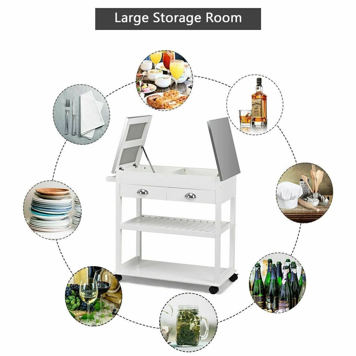 Stainless Steel Mobile Kitchen Trolley Cart with Drawers u0026 Casters - 34.5x22 x 16x22 x 32x22 (L x W x H) - White