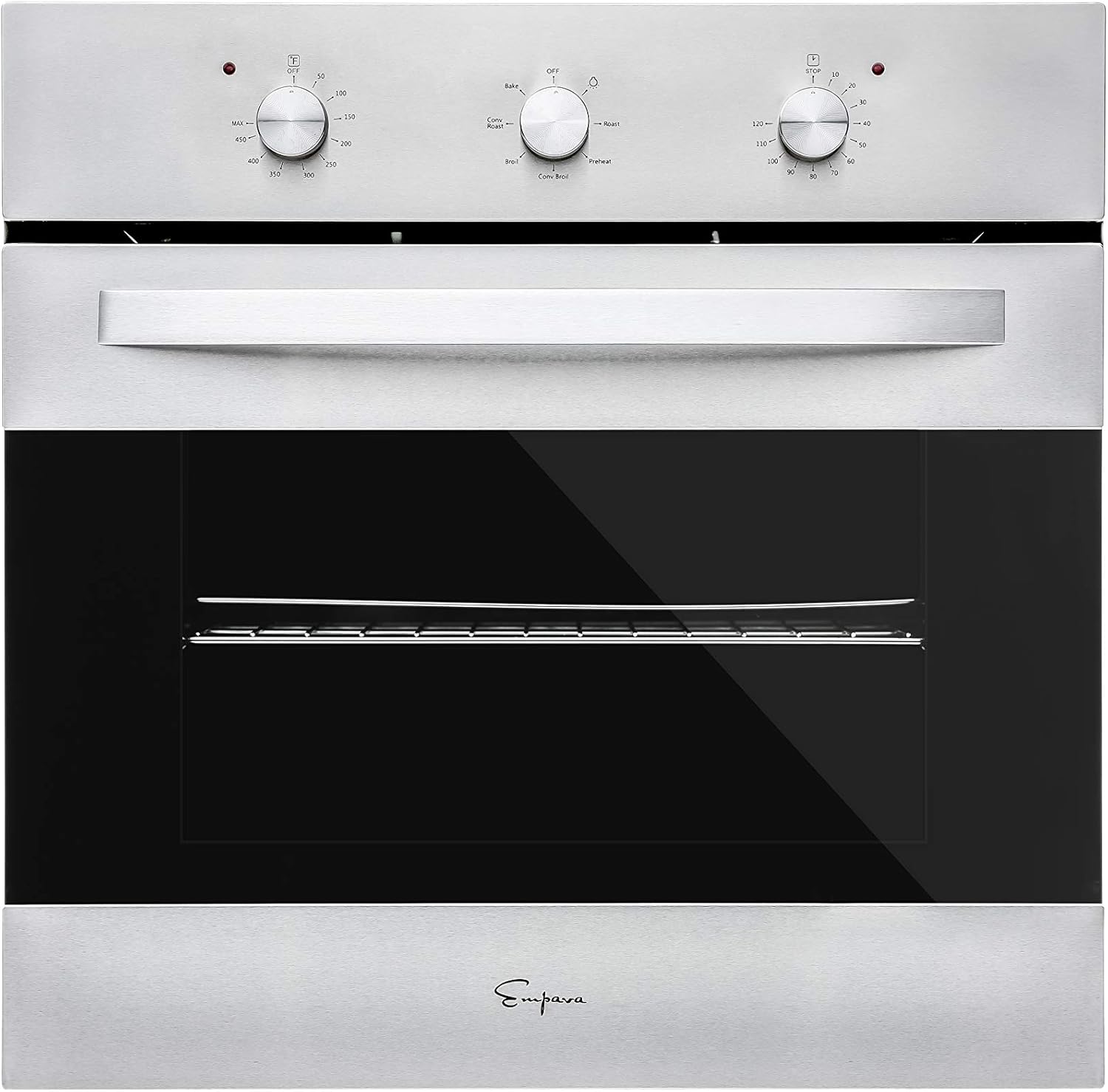Empava Electric Single Wall Oven with 6 Cooking Functions Mechanical Knobs Control in Stainless Steel 24 Inch, XB14, Black