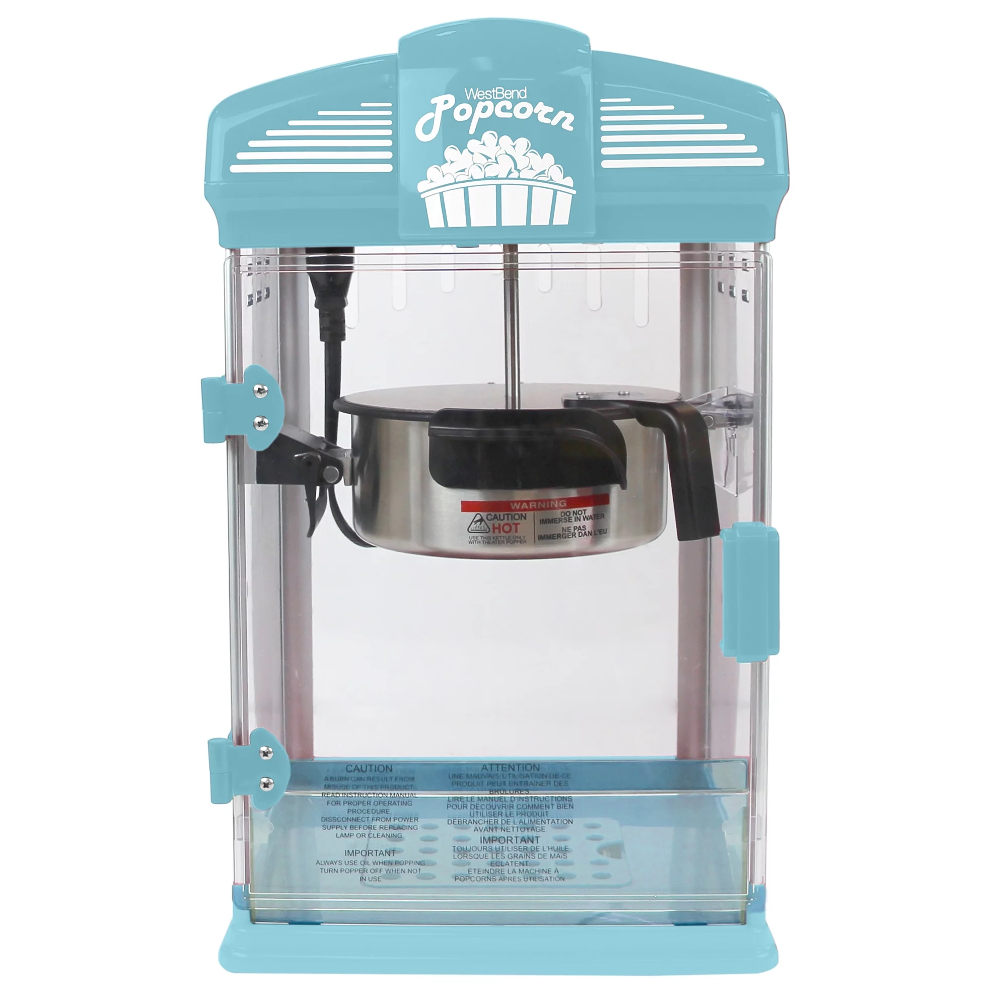 West Bend Theater Crazy Theater Style Popcorn Popper Machine with Nonstick Kettle, 4-Ounce, Blue