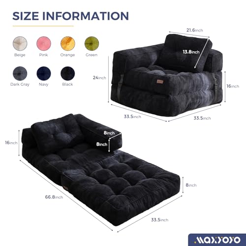MAXYOYO Folding Sofa Bed, L-Shaped Convertible Sofa Bed with Armrest Foldable Sleeper Couch with Pillow
