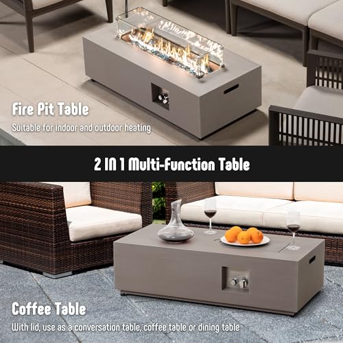 42’’ Propane Fire Pit Table Set with Tank Holder, CSA Certifed 50,000 BTU Outdoor Firepit Table, Wind Guard & Glass Stones