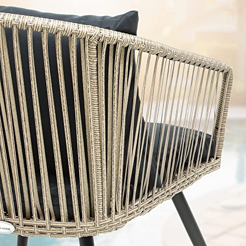 YITAHOME 3-Piece Outdoor Patio Furniture Wicker Bistro Set, All-Weather Rattan Conversation Chairs for Backyard, Balcony and Deck with Soft Cushions