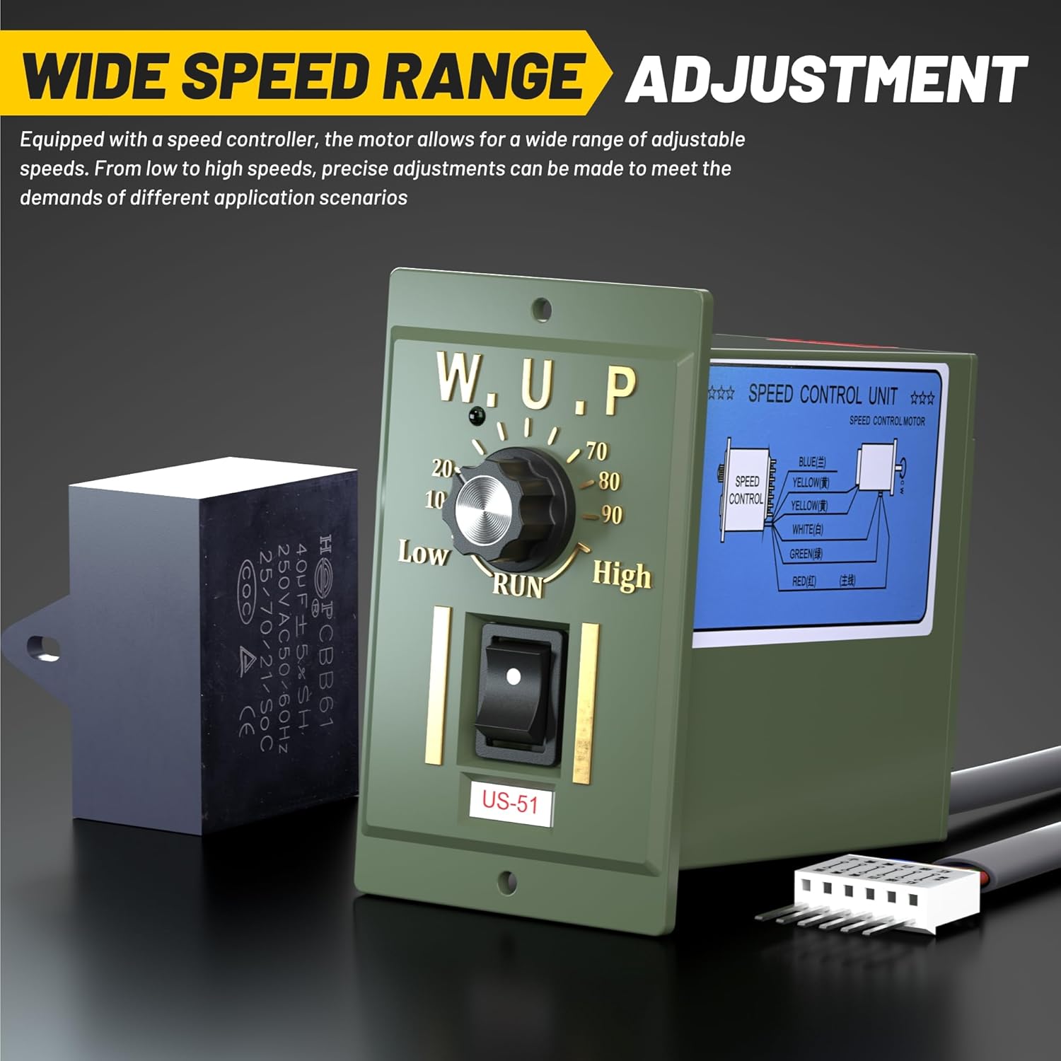 High Torque AC Motor + Speed Controller + Gear Box, 250W Single Phase Electric Motor with Gearbox, Variable Speed Motor