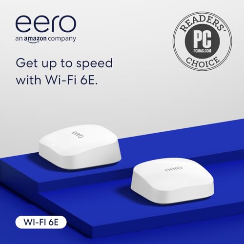 Amazon eero Pro 6E mesh wifi system - Supports internet plans up to 2.5 Gbps, Coverage up to 4,000 sq. ft., Connect 100+ devices, 2-pack