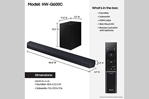 SAMSUNG Q990D 11.1.4ch Soundbar w/Wireless Dolby Atmos Audio, Rear Speaker Included, Q-Symphony, SpaceFit Sound Pro, Adaptive Sound