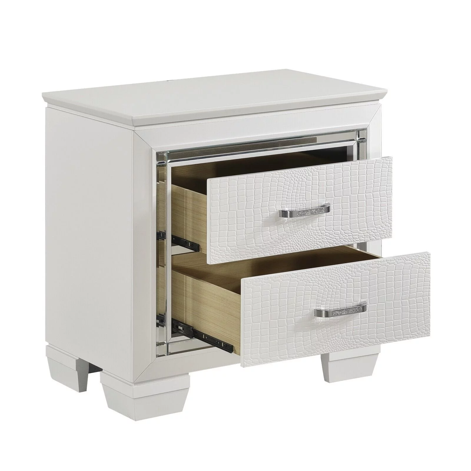 Glamorous Design White Bedroom Set 4pc Queen Button-Tufted LED Headboard Bed Nightstand Dresser LED Mirror Furniture