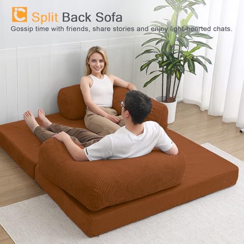 COMAX Folding Sofa Bed, Convertible Chair Bed Corduroy 3-in-1 Foldable Floor Couch with High-Density Foam, Futon Sofa Sleeper Mattress