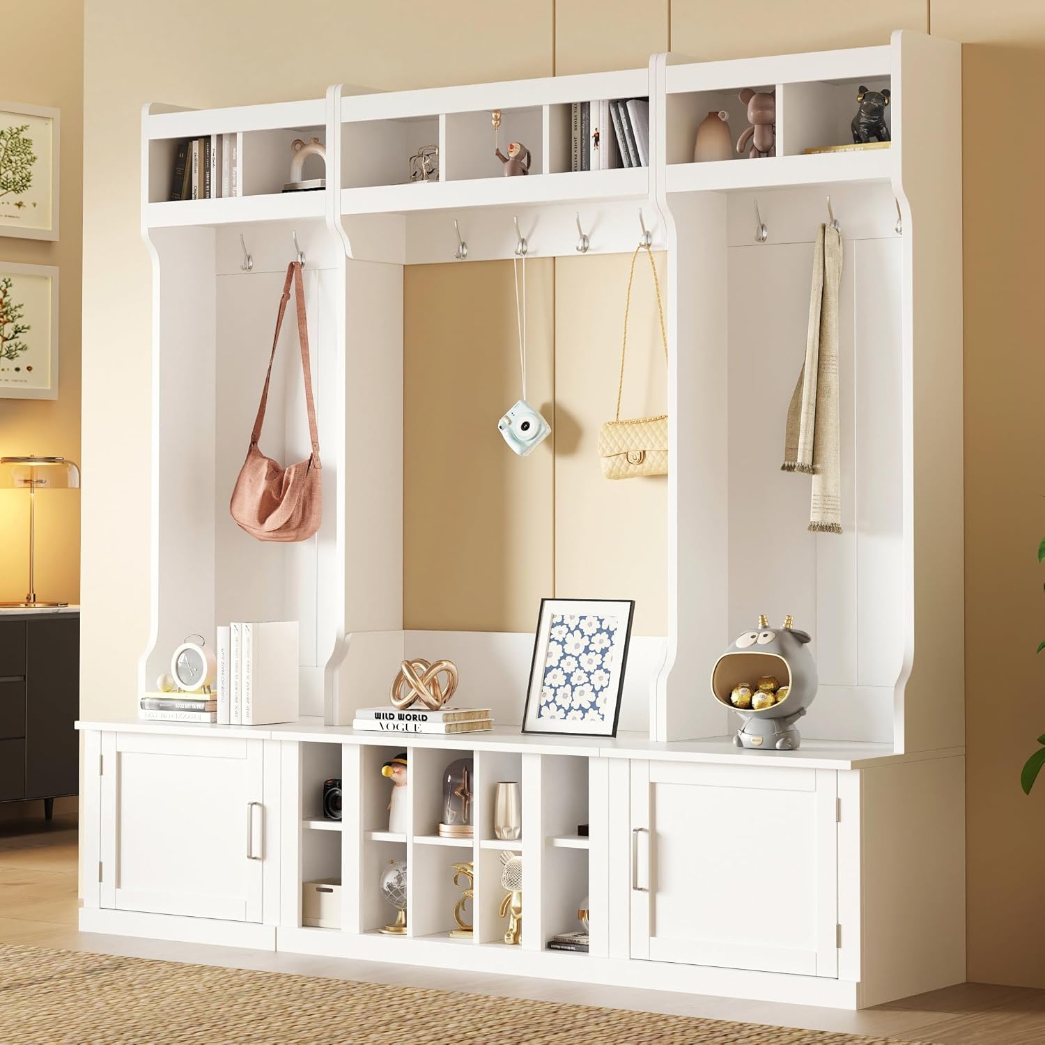 VOXIV Wide Design Hall Tree with Storage and Bench