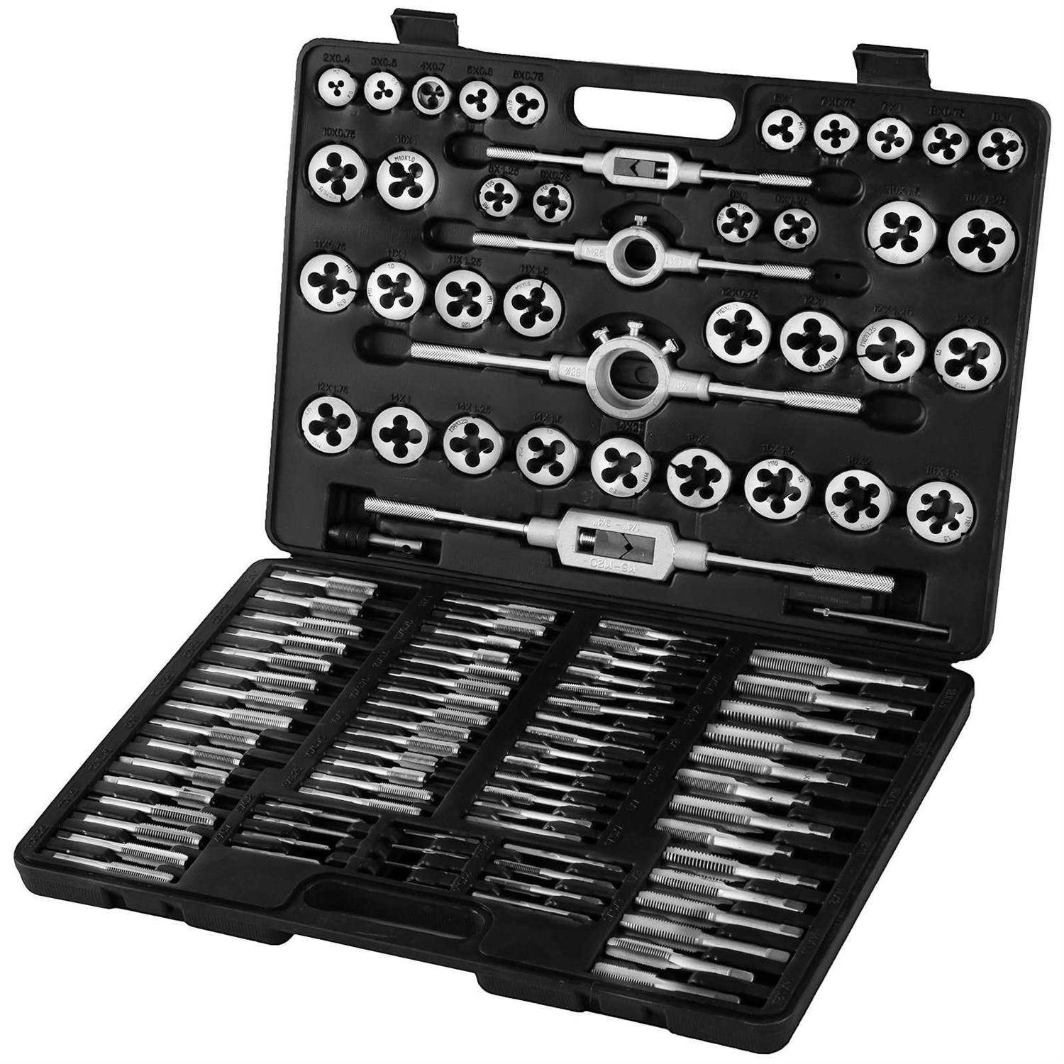 VEVOR 110Pcs Tap and Die Set Include Metric Tap and Die Set M2-M18 Tungsten Steel Titanium Tap &amp