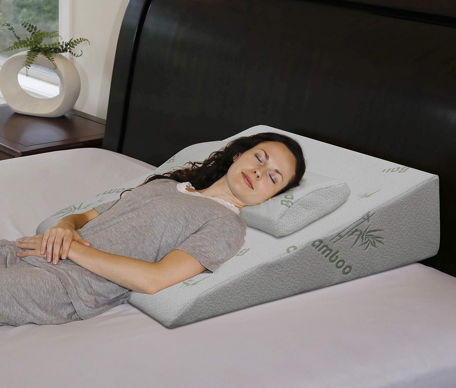 InteVision Extra Large Foam Bed Wedge Pillow (33" x 30.5" x 7.5") & Headrest Pillow in ONE Package - 2" Memory Foam Top