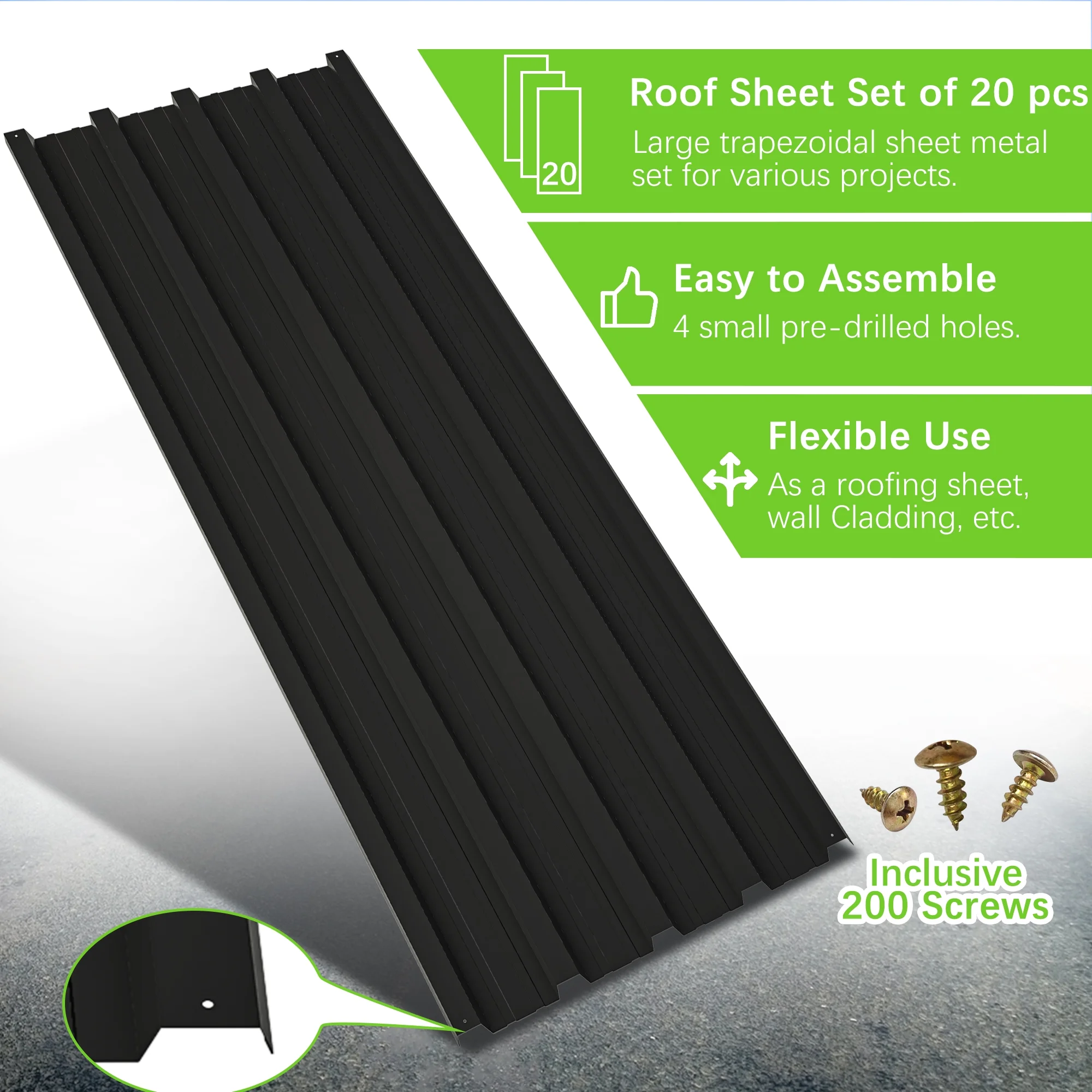 20 Pcs Galvanized Metal Roof Panels Hardware Roofing Sheets, Black - Radiant Selections