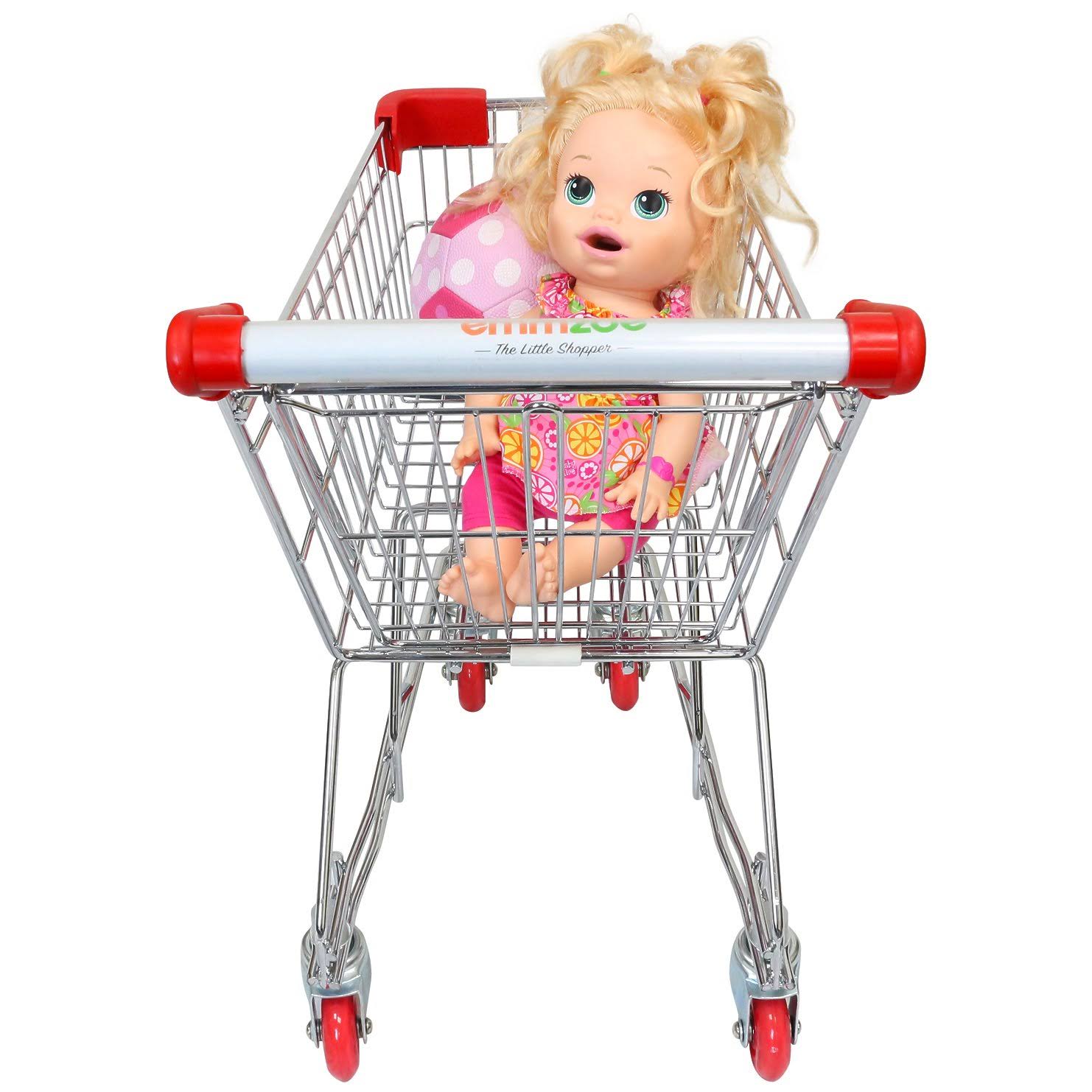 Emmzoe The Little Shopper Real Life Kids Mini Retail Grocery Shopping Cart Toy (Chrome frame)
