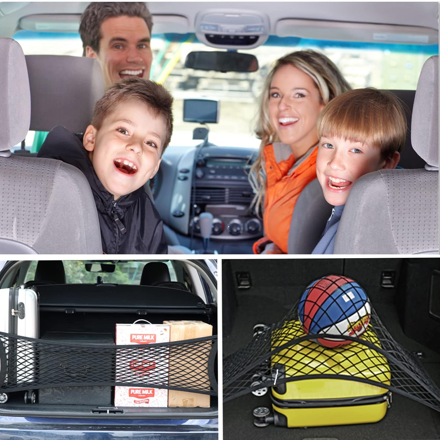 Double-Layer High Elastic Car Rear Cargo Net for SUV Car Trunk Net Organizer, Automotive Cargo Nets