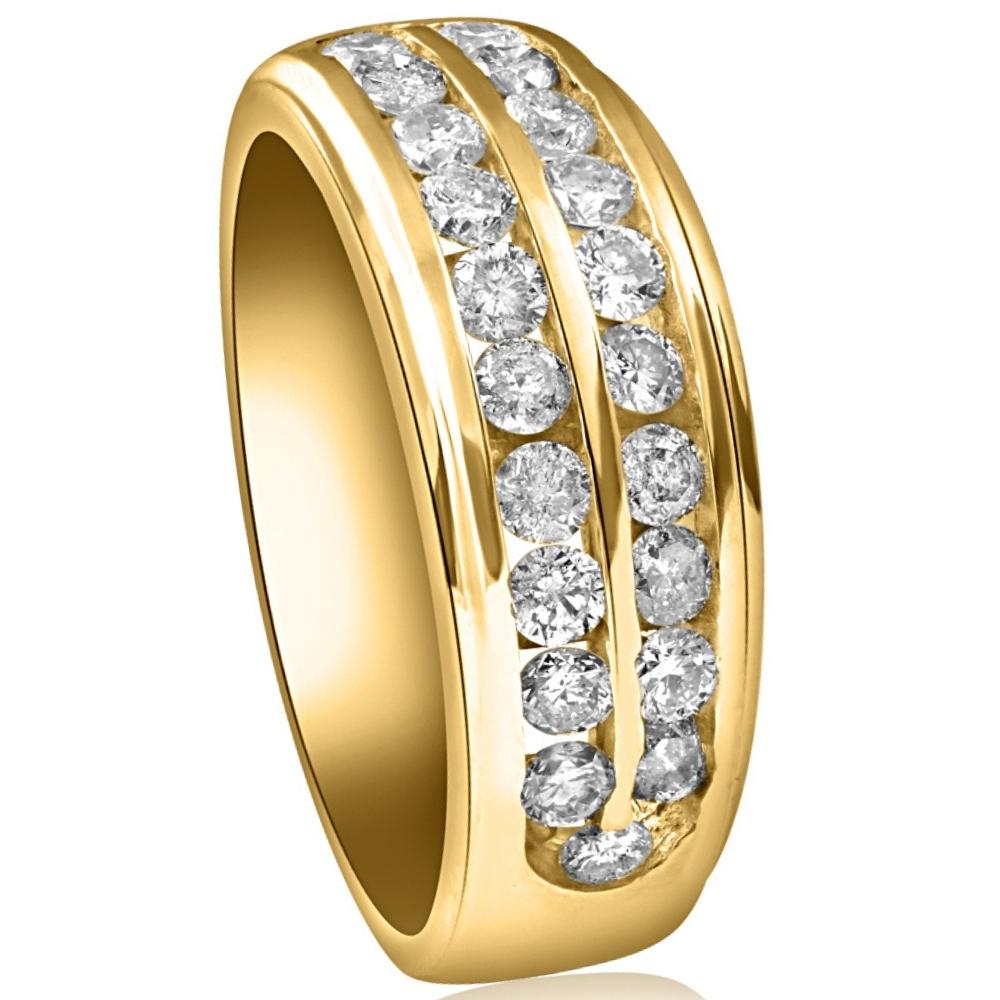 Pompeii3 1 Ct Lab Grown Diamond Mens Double Row Wedding Ring 10k Yellow Gold