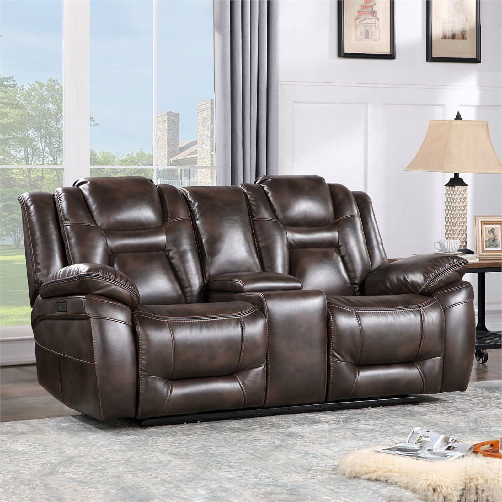 Oportuna Brown Faux Leather Dual Power 3PC Set