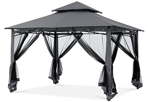 MASTERCANOPY Outdoor Garden Gazebo for Patios with Stable Steel Frame and Netting Walls (11x11,Dark Gray)