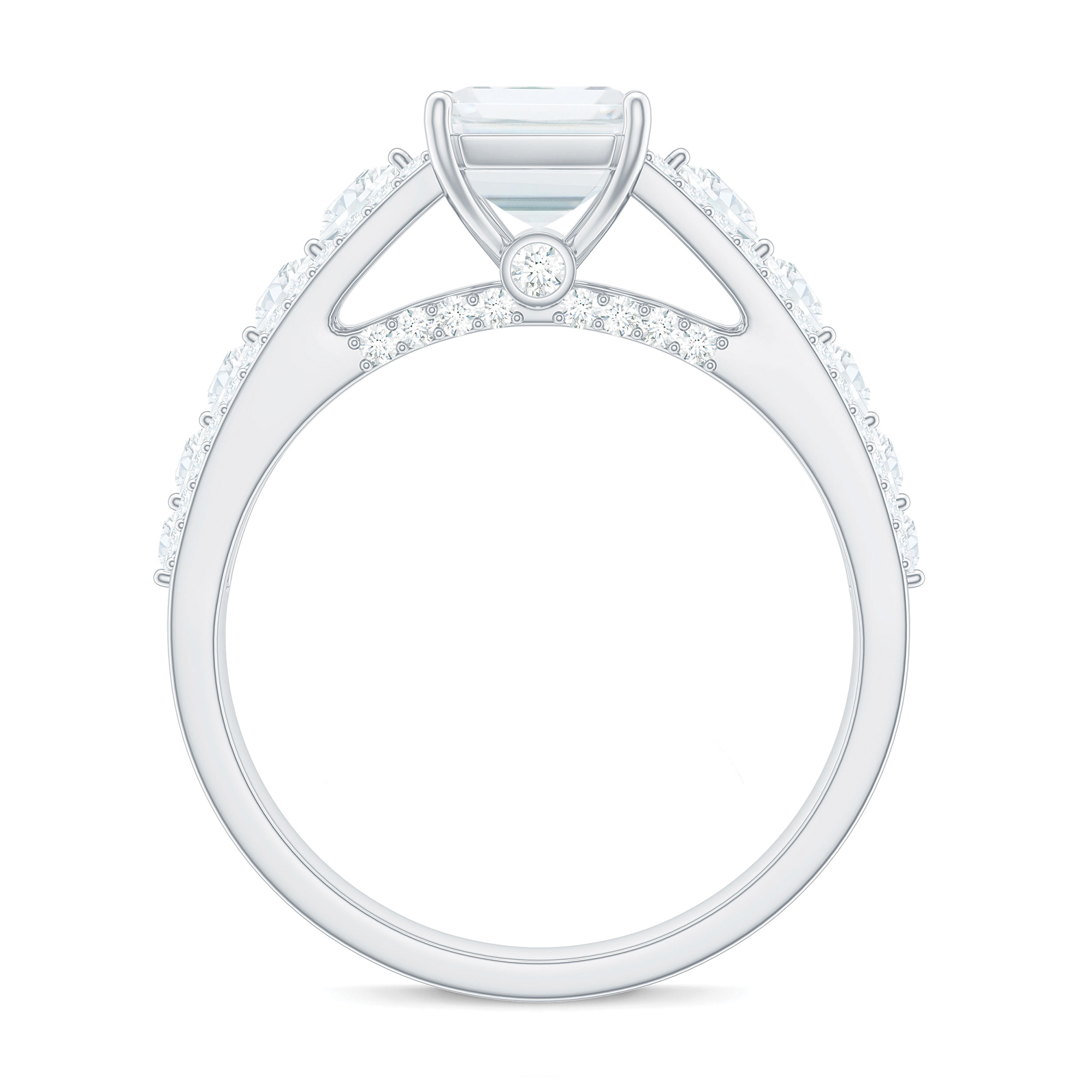 Emerald Cut Moissanite Solitaire Engagement Ring with Side Stones (3.25 CT), 18K White Gold, US 5.50