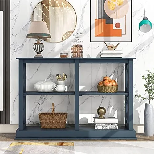 KHBIULIFE Classic Wood Console Table w/ Shelves Elegant Narrow Occasional Sofa Table 3-Tier Entryway Table TV Console Display Table  for Living Room