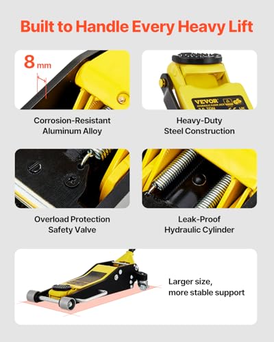 VEVOR 3 Ton Low Profile , Aluminum and Steel Racing Floor Jack with Dual Pistons Quick Lift Pump for Sport Utility Vehicle
