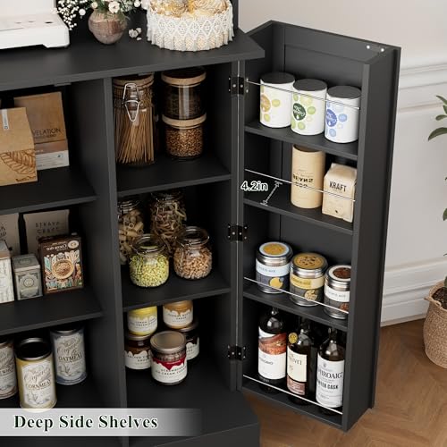 HOSTACK 71'' Pantry Cabinet, Tall Storage Cabinet with Microwave Stand, Freestanding Kitchen Hutch with Doors and Adjustable Shelves