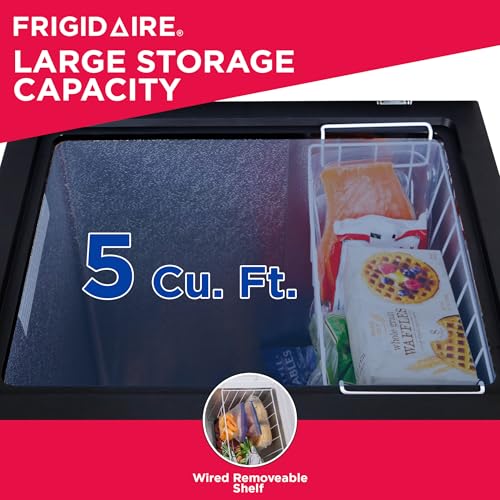 FRIGIDAIRE EFRF7003-BLACK Chest Deep Freezer, 7 Cu. Ft, Black Adjustable Thermostat-Removable Vinyl Coated Wire Basket-Easy Defrost Drain