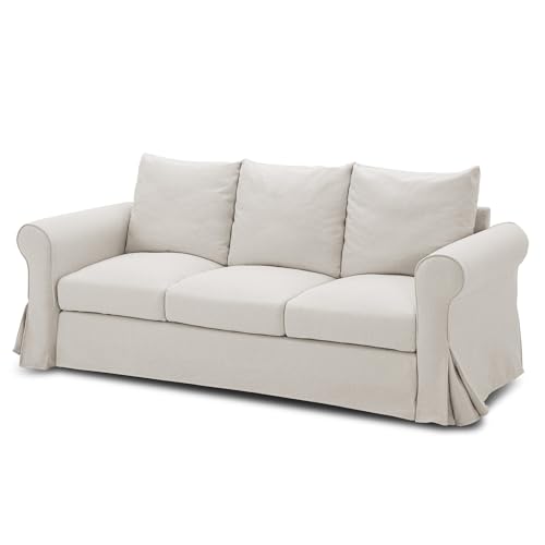 Classic 3 Seater Couches for Living Room, 89" White Slip Covered Sofa with Extra Deep Seat