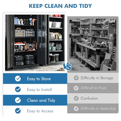 Qiaoxuan Metal Garage Storage Cabinet with 2 Doors and 4 Adjustable Shelves, Steel Locking Office File Cabinet, Tall Tool Cabinet for Home, Garage