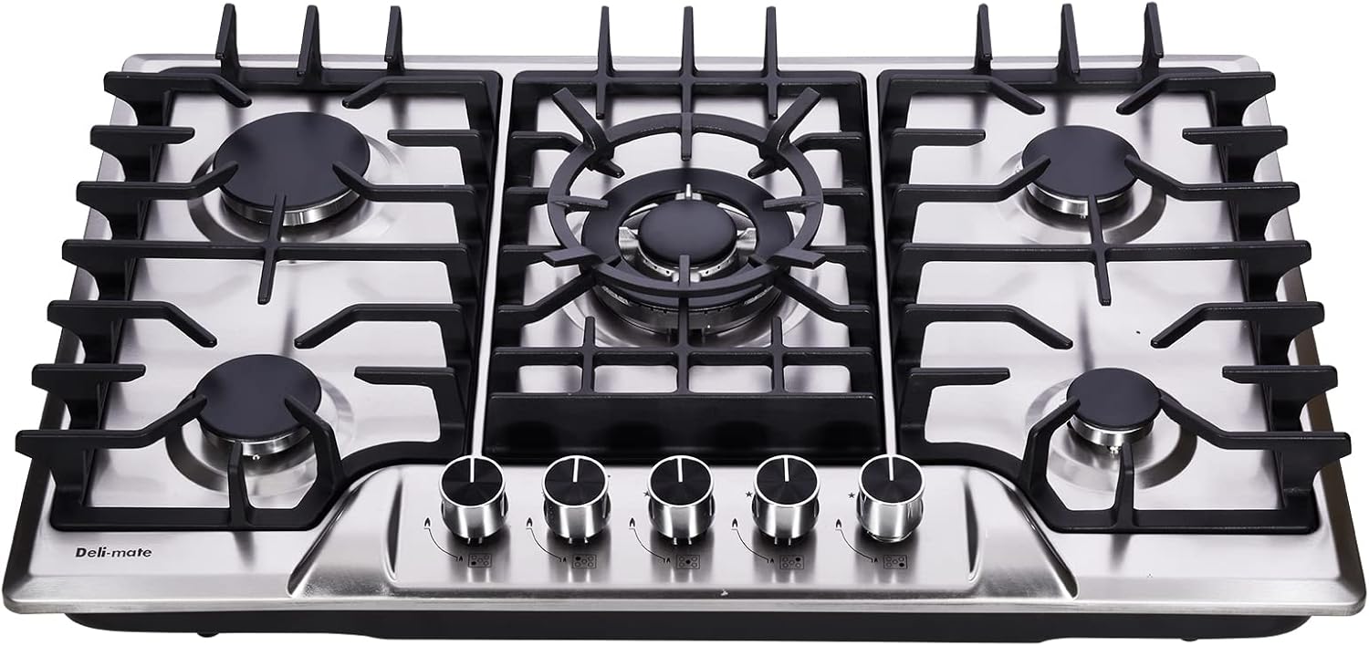 30 Inch Gas Cooktop, Stainless Steel Built-in 5 Burners Gas Stovetop LPG/NG Convertible Gas Stove Top Dual Fuel Gas Hob DM5722